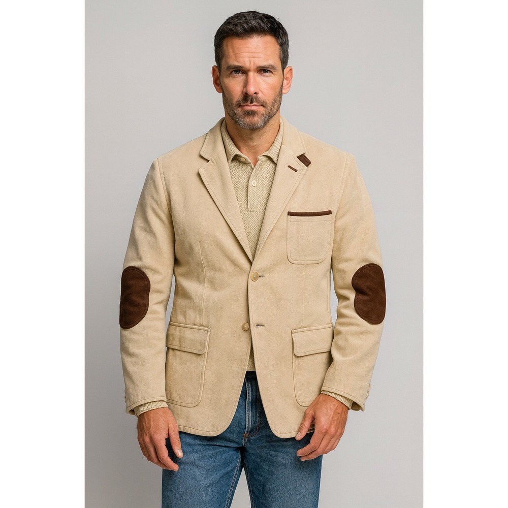 Madison Creek Outfitters Men's 2XL Beige Cotton Jacket with Suede elbow patches